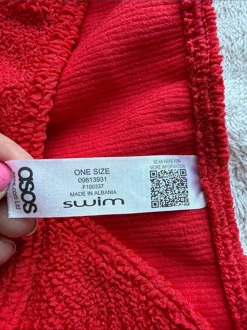 ASOS Design Women's High Leg Textured Bikini Bottoms RED Stretch V-Cut ONE SIZE